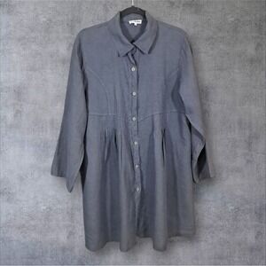 100% Lin Blanc Mini Dress Tunic Blue Roll Tab Sleeve Gauze Breathable Italian 38